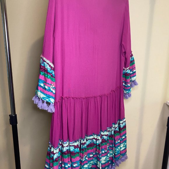 Modams Boutique Fuchsia Pompom Sun Dress  (US size L) - Picture 5 of 6